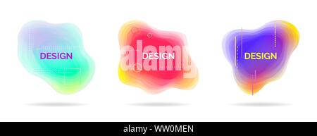 Set of abstract flowing liquid elements, colorful forms, dynamic geometric shapes, gradient waves, vector Stock Vector