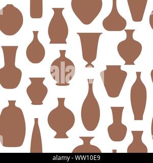 Vector seamless pattern of different vases and pots on white background Stock Vector