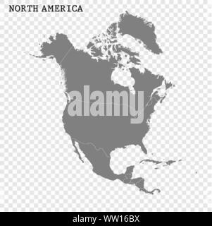 High quality map of North America with borders of the regions Stock Vector