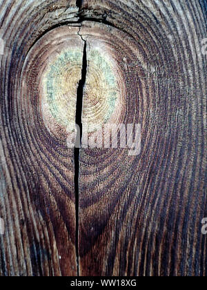 Brown Board with wood texture and crack in the middle and round light knot Stock Photo