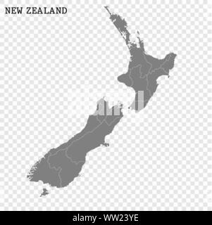 High quality map of New Zealand with borders of the regions Stock Vector