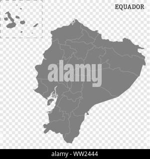 High quality map of Ecuador with borders of the regions Stock Vector