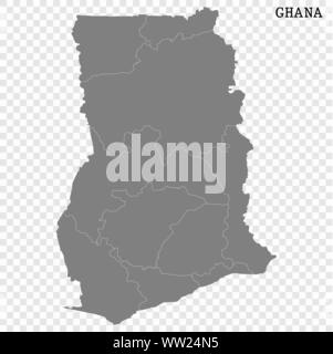 High quality map of Ghana with borders of the regions Stock Vector