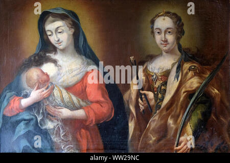 Virgin Mary with baby Jesus and Saint Apollonia, altarpiece in the Saint John the Baptist church in Zagreb, Croatia Stock Photo