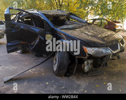 Voronezh, Russia - October 10, 2019: The consequences of getting a car in an accident Stock Photo