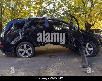 Voronezh, Russia - October 10, 2019: A mangled car body after an accident Stock Photo