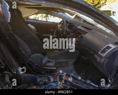 Voronezh, Russia - October 10, 2019: Car passenger compartment after an accident Stock Photo
