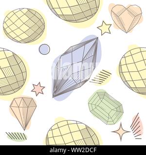 Seamless colorful diamond gemstones background on black. Jewels pattern. Stock Vector