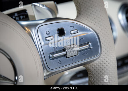 FRANKFURT, GERMANY - SEP 13, 2017: Mercedes AMG S65 Cabriolet car interior showcased at the Frankfurt IAA Motor Show. Stock Photo