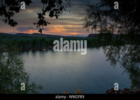 Sunset over the outback in the Kimberley, Western Australia with dramatic clouds Stock Photo