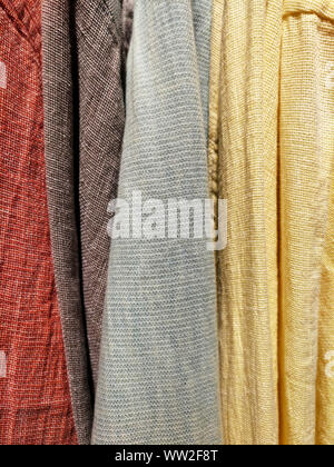 Pastel colored linen fabrics as background Stock Photo