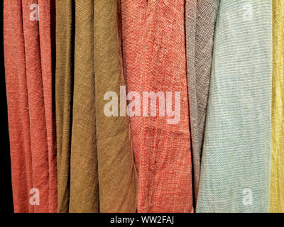 Pastel colored linen fabrics as background Stock Photo
