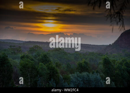 Sunset over the outback in the Kimberley, Western Australia with dramatic clouds Stock Photo