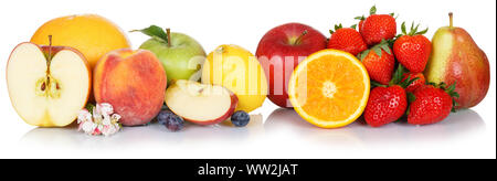 Fruits collection apple apples orange fresh fruit isolated on a white background in a row Stock Photo