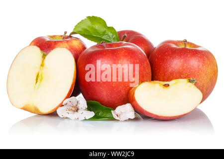 Apples apple fruits fresh fruit red blossoms isolated on a white background Stock Photo