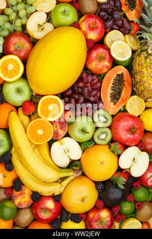 Fruits collection food background portrait format apples oranges lemons fresh fruit backgrounds Stock Photo