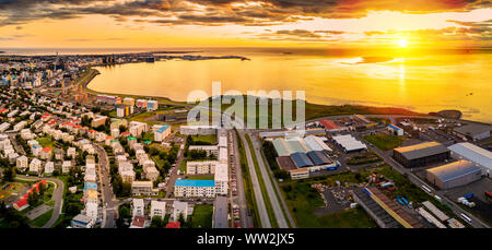 Saebraut street and coast, Reykjavik, Iceland Stock Photo