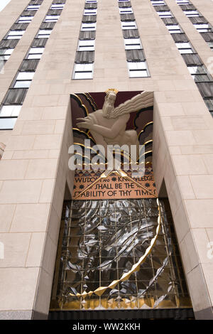 Rockefeller Center  Comcast Building, 30 Rockefeller Plaza Main Entrance, NYC Stock Photo