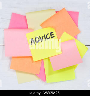 Advice support help assistance problem solution business concept desk note paper notepaper Stock Photo