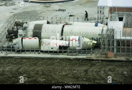 A carrier rocket-themed restaurant is under construction in Hangzhou City, east China's Zhejiang Province on September 5th, 2019.   The eastern Chines Stock Photo