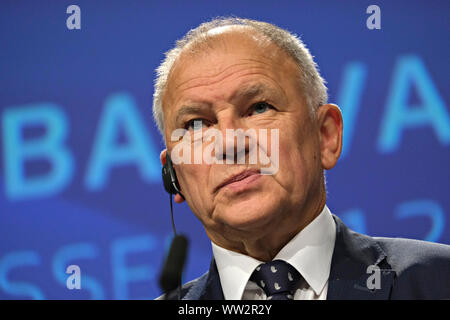 Brussels, Belgium. 12th Sep. 2019. Press conference by Commissioner Vytenis ANDRIUKAITIS and the Director-General of the World Health Organization Tedros ADHANOM GHEBREYESUS, on occasion of the Global Vaccination Summit. Alexandros Michailidis/Alamy Live News Stock Photo