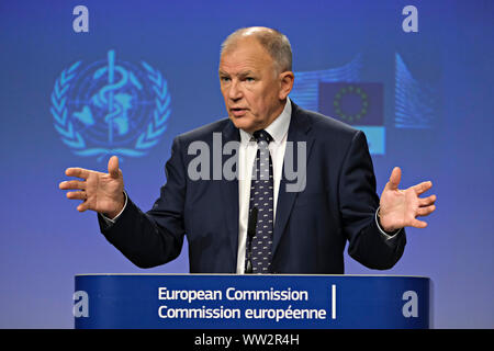 Brussels, Belgium. 12th Sep. 2019. Press conference by Commissioner Vytenis ANDRIUKAITIS and the Director-General of the World Health Organization Tedros ADHANOM GHEBREYESUS, on occasion of the Global Vaccination Summit. Alexandros Michailidis/Alamy Live News Stock Photo