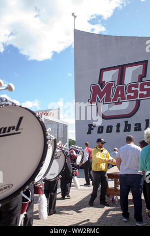 University of Massachusetts band  playing at home game in Amherst, MA Stock Photo