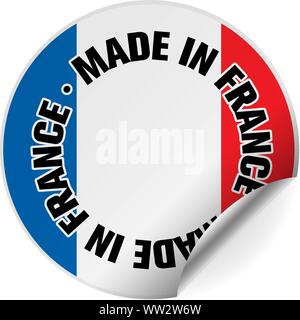 round Made in France sticker or badge with italian flag, one side curled up vector illustration Stock Vector