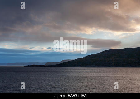 A quiet sea: Havøysund, Måsøy, Finnmark, Northern Norway Stock Photo