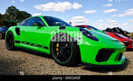 Porsche 911 GT3 RS in lizard green on show at the Concours D’Elegance at Blenheim Palace on the 8th September 2019 Stock Photo