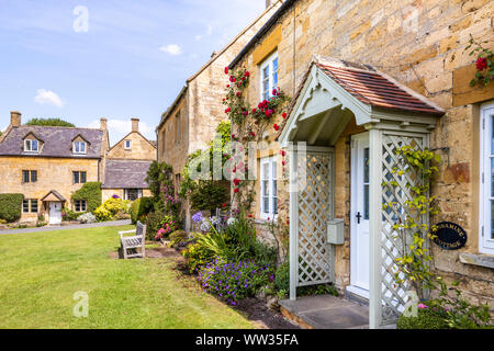 Old stone cottages in the Cotswold village of Stanton, Gloucestershire UK