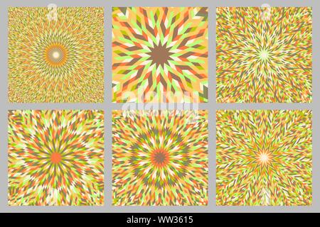 Dynamic burst mosaic pattern background design set - abstract psychedelic hypnotic circular vector graphic with geometric shapes Stock Vector