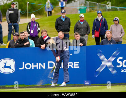 Auchterarder, Scotland, UK. 12 September 2019. Final practice day at 2019 Solheim Cup on Centenary Course at Gleneagles. Pictured; Lexi Thompson watches hits tee shot on 10th hole. Iain Masterton/Alamy Live News Stock Photo