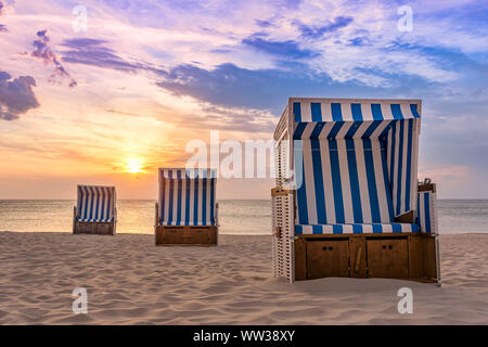 Sunset and beach chairs - Kampen, Sylt Stock Photo