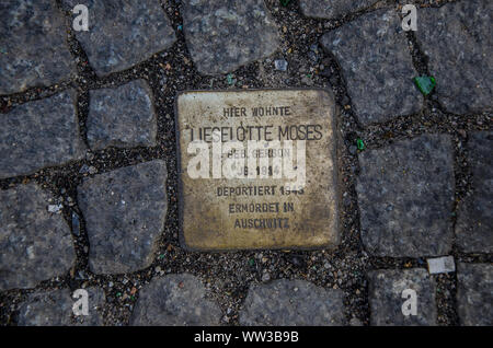 The Stolpersteine project, initiated by the German artist Gunter Demnig in 1992, aims to commemorate individuals who fell victim to Nazi terror Stock Photo