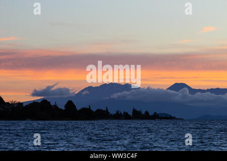 Evening with sunset over Taupo lake, New Zealand Stock Photo