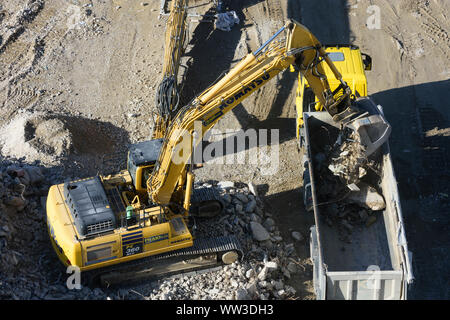 Wien, Vienna: excavator, truck, at construction site, rubble, Austria, Wien, Stock Photo