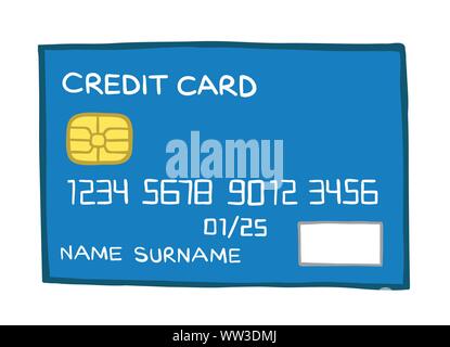 Vector illustration credit card. Hand drawn. Colored outlines. Stock Vector
