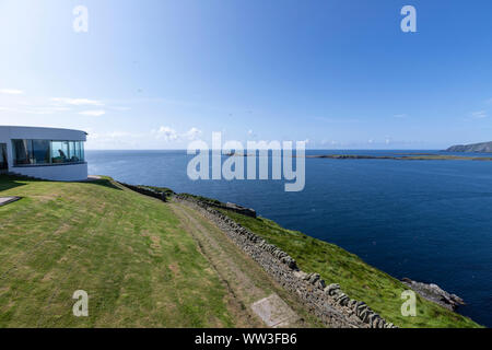 Lookout in  Sumburgh Head Lighthouse in RSPB Sumburgh Head, Mainland, Shetland islands, Scotland, UK Stock Photo