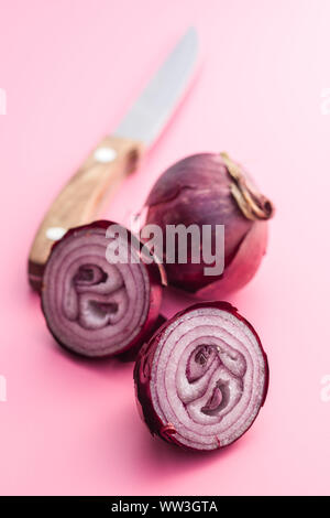 The red onion. Halved fresh bulbs Stock Photo