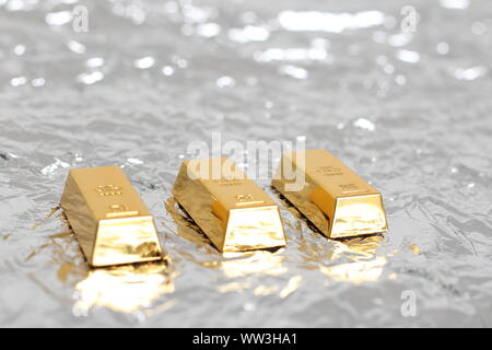 Three Bullion gold bar with copyspace Stock Photo