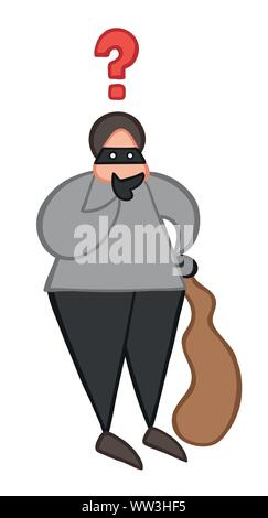 Vector illustration thief confused. Hand drawn. Colored outlines. Stock Vector