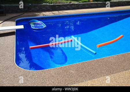 Empty private pool with toys from the last visitors Stock Photo