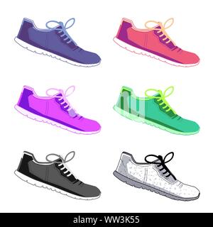 Sports shoes vector set. Fashion sportwear, everyday sneaker, footwear clothing illustration on isolated background Stock Vector
