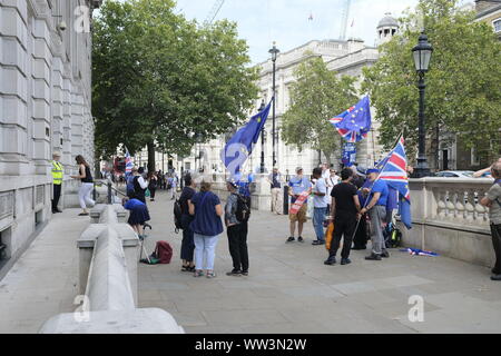 London, UK. 28th Aug, 2019. Anti Brexit EU Remainers protesting outside the Cabinet Office at Whitehall in London Stock Photo