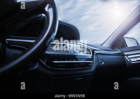 The front of the interior of the car interior with a shallow depth of field Stock Photo