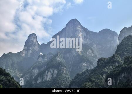 Tianmen Mountain, Heaven's Gate Mountain, is located within Tianmen Mountain National Park, Zhangjiajie, in Hunan province in China Stock Photo