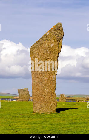 Standing Stones of Stenness dates from at least 3100BC and are part of the Heart of Neolithic Orkney UNESCO World Heritage Site, Scotland Stock Photo
