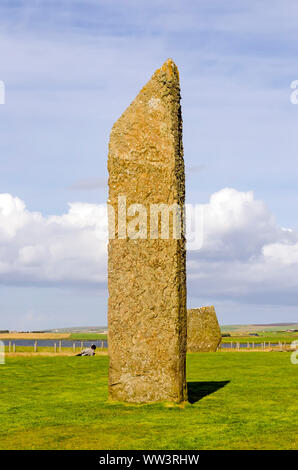 Standing Stones of Stenness dates from at least 3100BC and are  part of the Heart of Neolithic Orkney World Heritage Site, Scotland Stock Photo