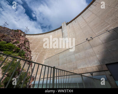 From the bottom of the dam looking up, Flaming Gorge Dam, Flaming Gorge National Recreation Area, Dutch John, Utah. Stock Photo